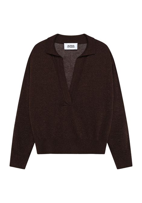 Alpha Studio Effortlessy integral polo in shiny viscose  Brown ALPHA STUDIO |  | AD-6161B2009